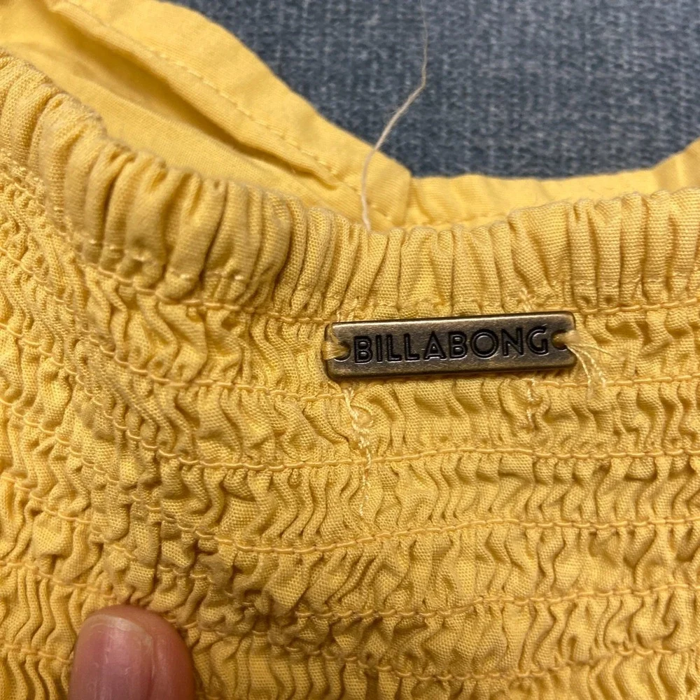 Billabong Mini Sundress Girls Medium Yellow Pleated Puff Sleeve Smocked Back